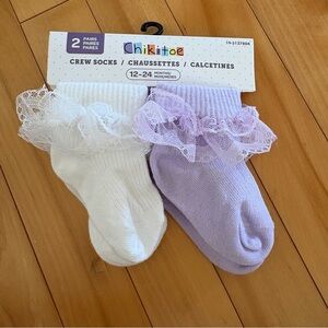 White and Purple Ruffle Socks for Kids Baby New 18-24 months Crew Sock